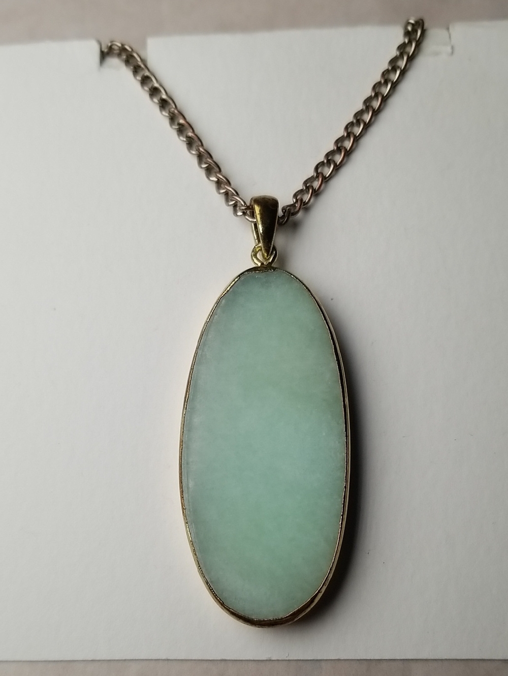 Gold Tone Oval Green Quartz Necklace Pendant